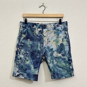 J BRAND Bastille Shorts Blue Green Digital Camo Abstract Twill Grunge